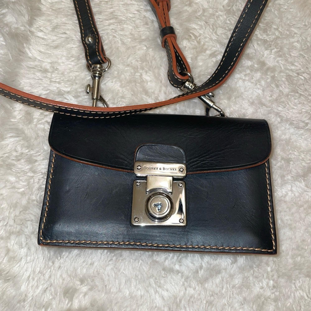 DOONEY & BOURKE  Black Leather Small Adjustable Crossbody Bag Lock Key